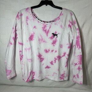 Victoria's Secret Pink Shirt Tie‎ Dye Crew Off Shoulder Shirt Blouse Size Small
